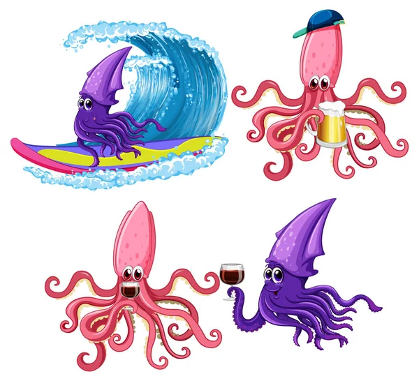 Charakteristika Chobotnice Olihně Ilustraci Letního Motivu — Stockový vektor