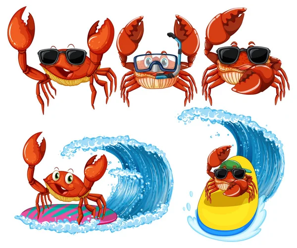 夏季主题图解中有趣的螃蟹卡通人物 — 图库矢量图片