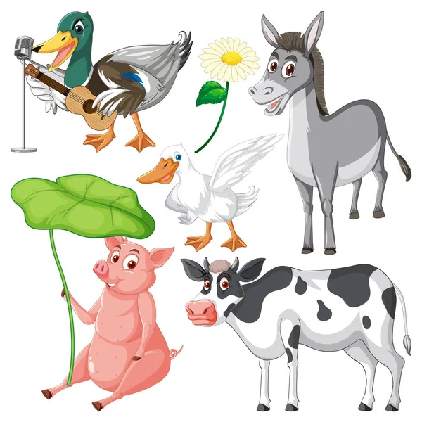 Conjunto Ilustração Caráter Fazenda Animal Mistura — Vetor de Stock