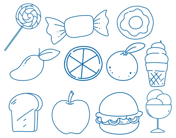 Niños Garabatos Simples Dibujando Ilustración Alimentos — Vector de stock