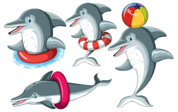 Cute Dolphin Cartoon Characters Sammlung Illustration — Stockvektor