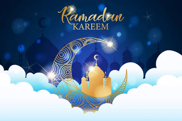 Bandiera Ramadan Kareem Con Motivi Islamici Illustrazione Delle Lanterne — Vettoriale Stock