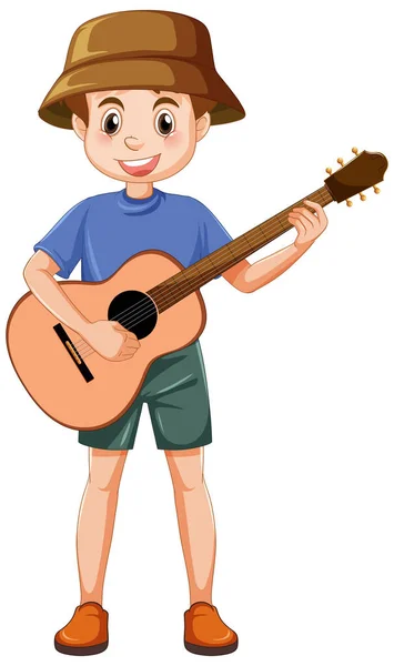 Мальчик Играющий Акустической Гитаре — стоковый вектор