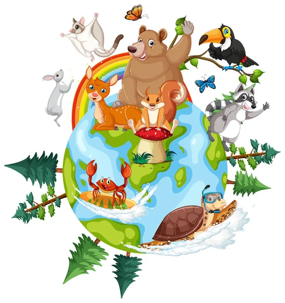 Animals Planet Earth Illustration — Vettoriale Stock