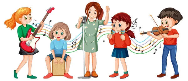 Kids Music Band Cartoon Character Illustration — Stockový vektor