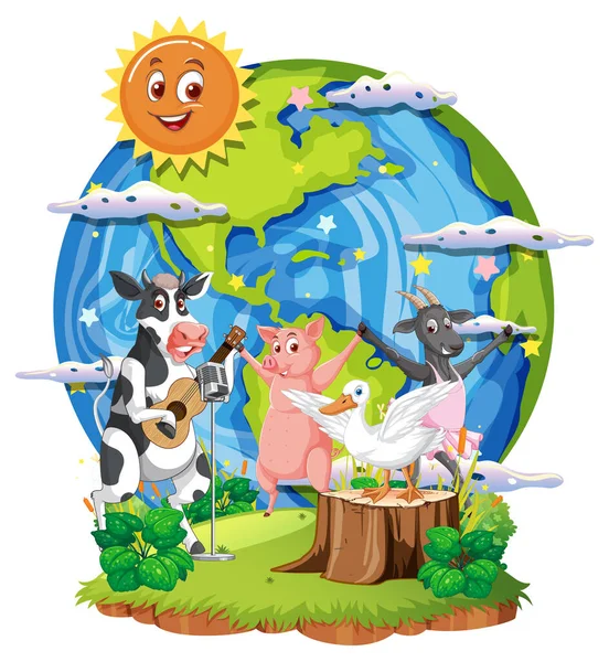 Animals Planet Earth Illustration — Stock vektor