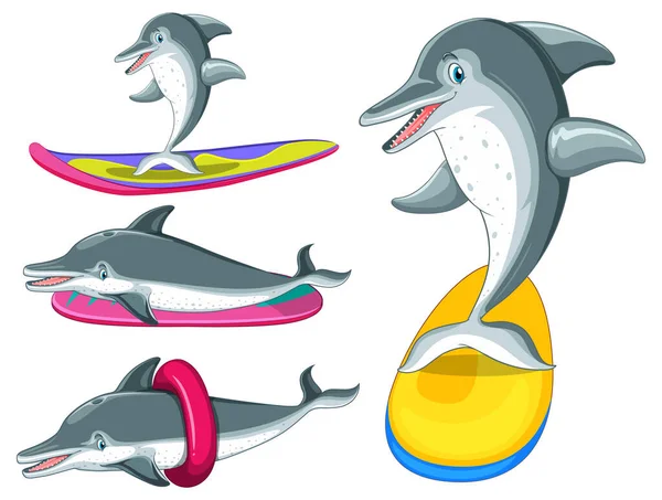 Cute Dolphin Cartoon Characters Collection Illustration — Stock Vector
