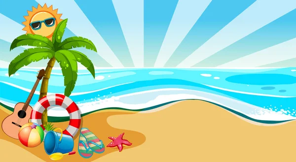 Καλοκαίρι Παραλία Φόντο Πρότυπο Εικονογράφηση — Διανυσματικό Αρχείο
