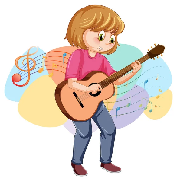 Ein Mädchen Spielt Gitarre Cartoon Illustration — Stockvektor