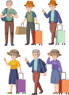 Elderly People Carrying Shopping Set illustration