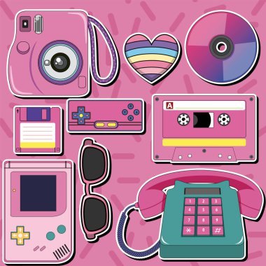 Retro objects and elements set illustration