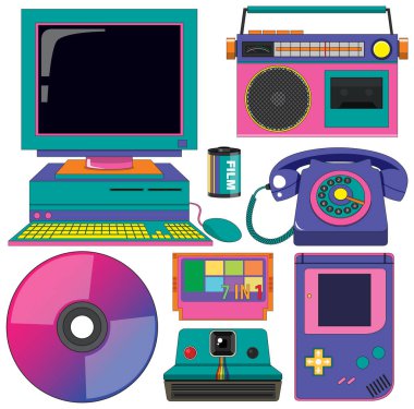 Retro objects and elements set illustration