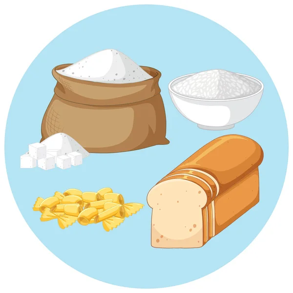 Conjunto Ilustración Alimentos Con Carbohidratos — Vector de stock