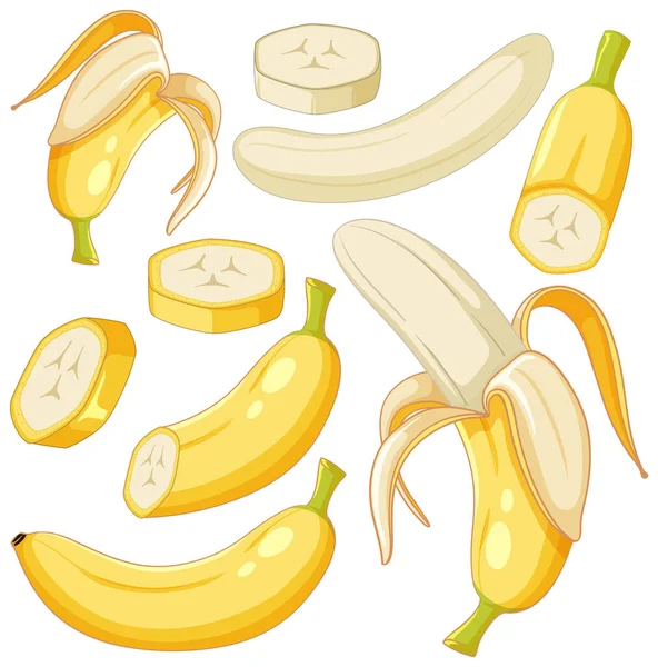 Conjunto Banana Fruta Desenho Animado Ilustração — Vetor de Stock
