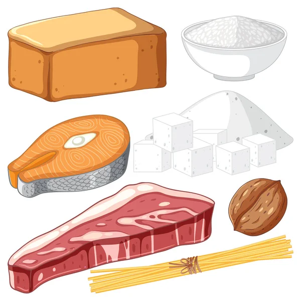 Set Mix Food Illustration — Stock Vector