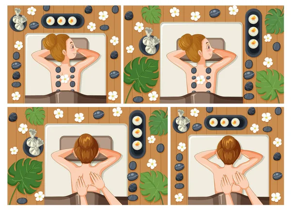 Colección Mujeres Disfrutando Tratamientos Spa Ilustración — Archivo Imágenes Vectoriales