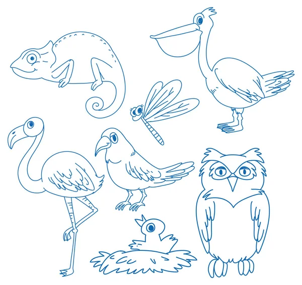 Eenvoudige Doodle Kinderen Tekenen Dieren Illustratie — Stockvector