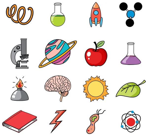 Colorful Science Icons Vector Set Illustration — Stock Vector