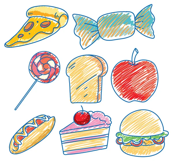 Niños Simples Garabatos Ilustración Alimentos — Archivo Imágenes Vectoriales