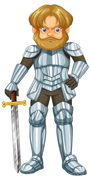 Cavaleiro Segurando Espada Desenho Animado Personagem Ilustração — Vetor de Stock