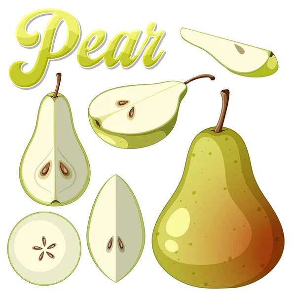 Set Green Pear Isolated Illustration — 图库矢量图片