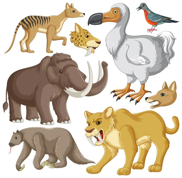 Colección Animales Extintos Ilustración — Archivo Imágenes Vectoriales