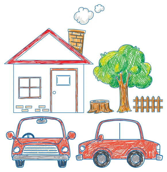 Bambini Disegno Semplice Casa Famiglia Illustrazione — Vettoriale Stock