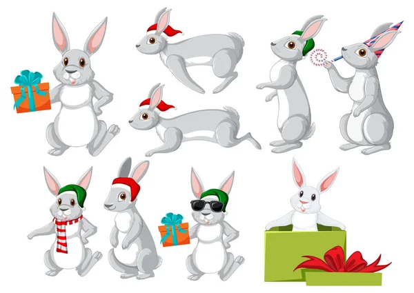 Cute Rabbit Cartoon Character Collection Illustration — Stok Vektör