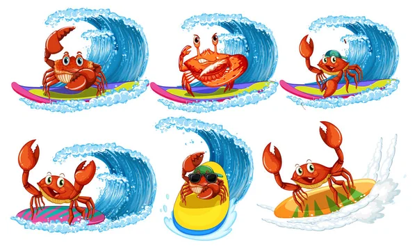 Personnages Bande Dessinée Drôle Crabe Été Illustration Thème — Image vectorielle