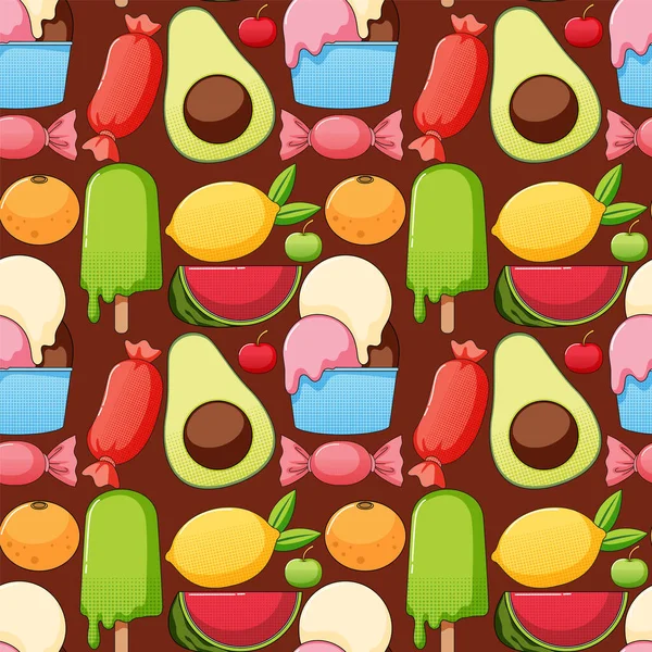 Ilustración Colorida Del Patrón Alimentos Dulces Sin Costura — Archivo Imágenes Vectoriales