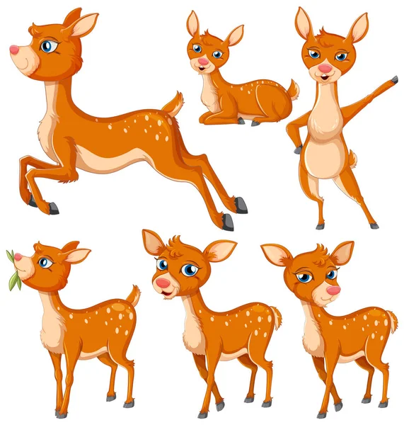 Collection Cartoon Deer Characters Illustration — 스톡 벡터