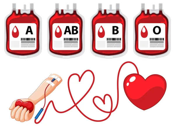Tüm Kan Grupları Insan Kolu Kan Örnekleri Bağışlıyor — Stok Vektör