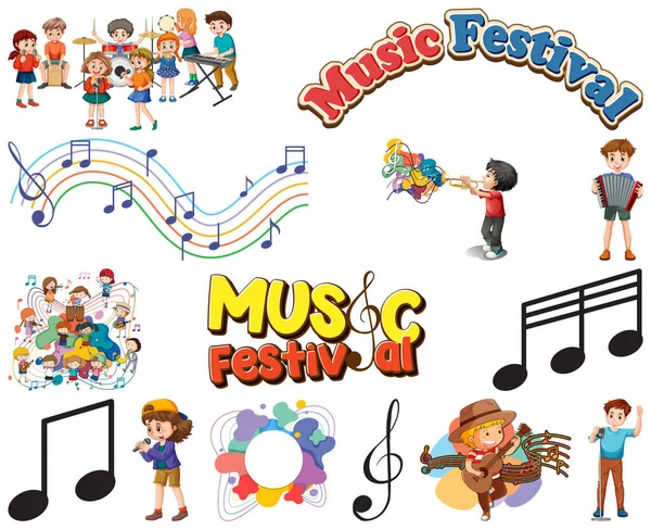 Strumenti Musicali Bambini Simboli Musicali Set Illustrazione — Vettoriale Stock