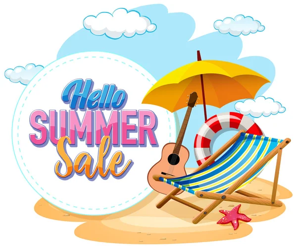 Hello Summer Sale Text Banner Template Illustration — Vetor de Stock