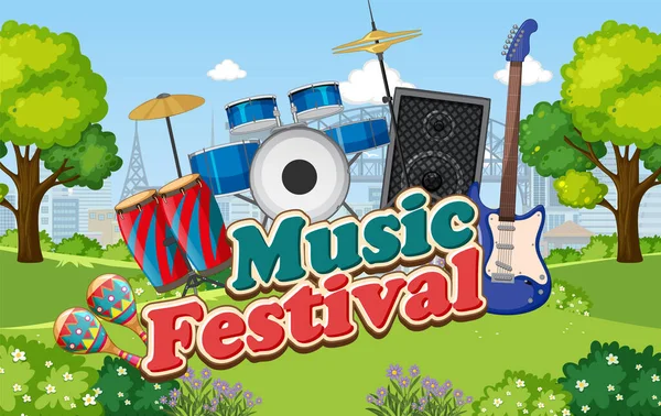 Musica Festival Testo Banner Design Illustrazione — Vettoriale Stock