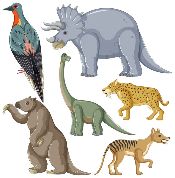 Коллекция Иллюстраций Вымерших Животных — стоковый вектор