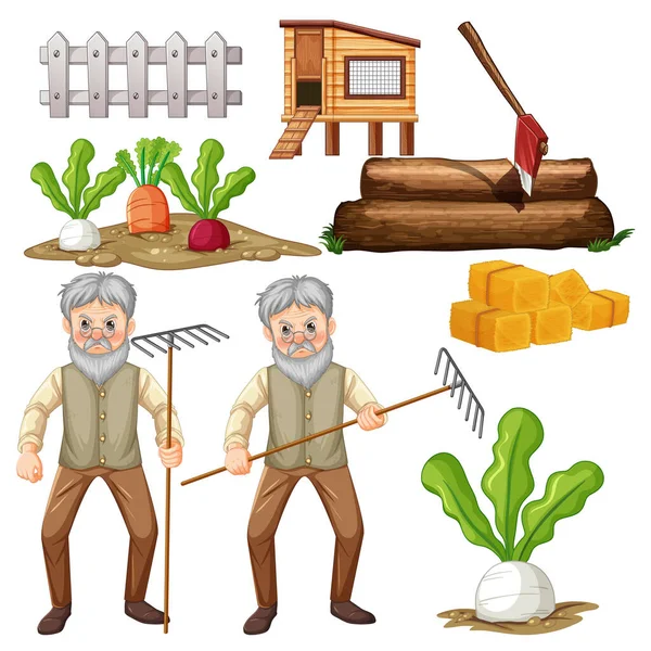Farmobjekte Und Elemente Vektor Set Illustration — Stockvektor