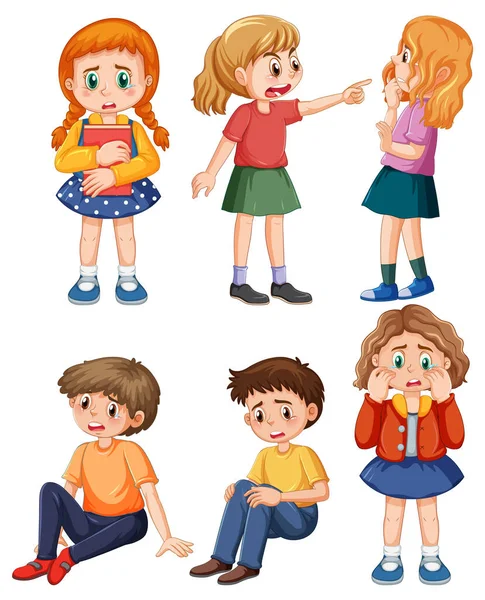 Conjunto Bully Crianças Desenho Animado Personagem Ilustração —  Vetores de Stock