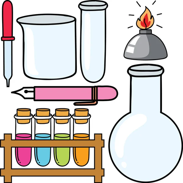 Colorful Science Objects Icons Vector Set Illustration — Stock Vector