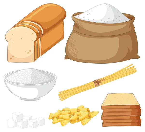 Vielfalt Der Kohlenhydrate Lebensmittel Illustration — Stockvektor