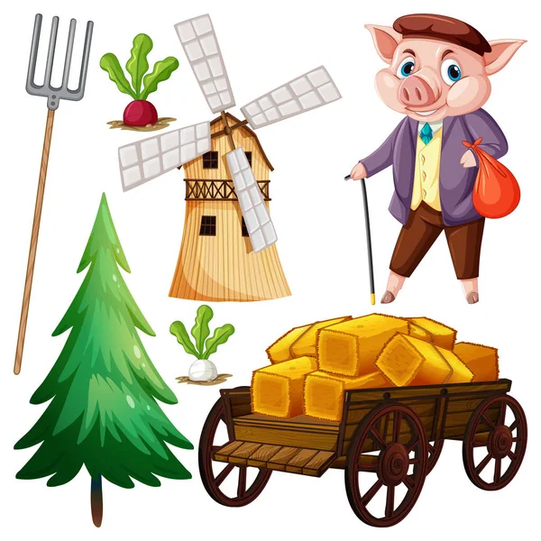 Farm Objects Elements Vector Set Illustration — Stock Vector