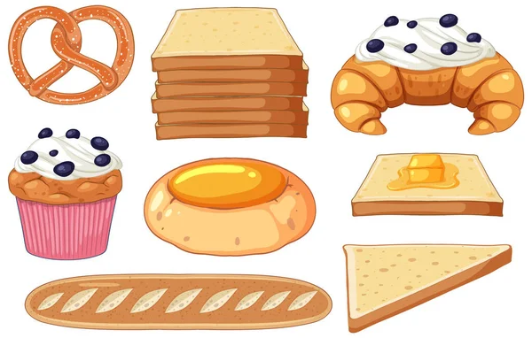 Uppsättning Bröd Och Frukost Illustration — Stock vektor