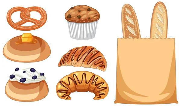 Set Von Brot Und Frühstück Illustration — Stockvektor