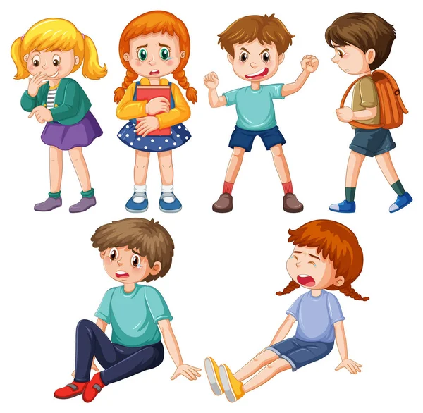 Set Bully Kids Cartoon Character Illustration — стоковый вектор