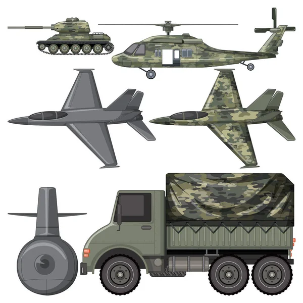 Soubor Vojenských Vozidel Ilustrace — Stockový vektor