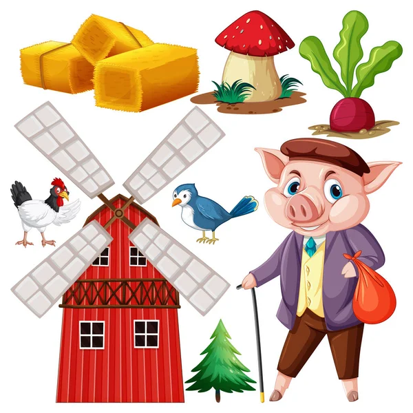 Farm Objects Elements Vector Set Illustrazione — Vettoriale Stock