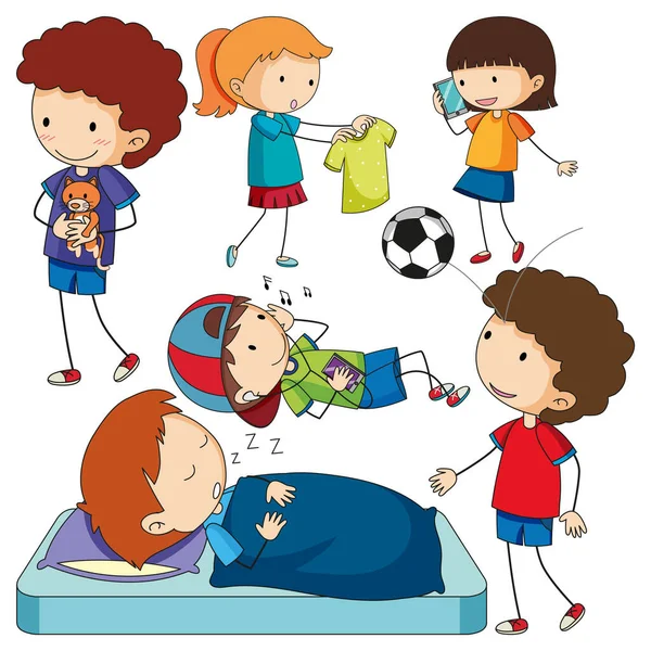 Fun Doodle Kids Doing Various Activities Illustration — Stock Vector