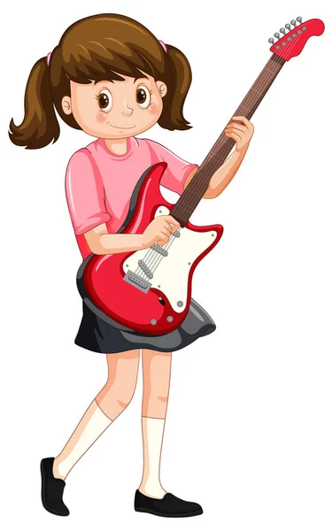 Menina Jogando Guitarra Elétrica Vetor Ilustração —  Vetores de Stock