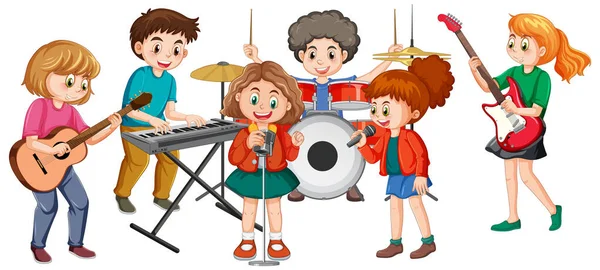 Glückliche Kinder Spielen Musikinstrumente Illustration — Stockvektor