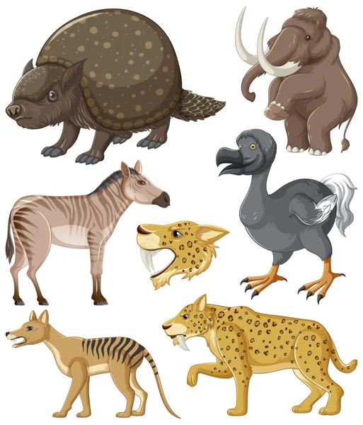 Colección Animales Extintos Ilustración — Vector de stock